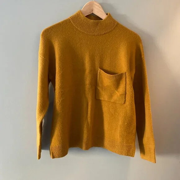 EUC Madewell Redmond Mockneck Pocket Sweater Antique Gold Yellow Size XXS - Picture 4 of 5